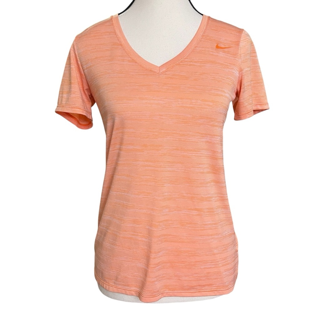 Nike Dri-FIT Orange Space Dye V Neck Running Athletic Tee Top Women’s Small - Picture 2 of 6